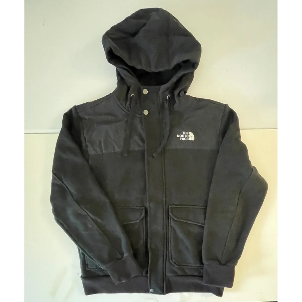 The North Face Mens Black Hooded Full Zip Jacket Nylon Overlay Size M